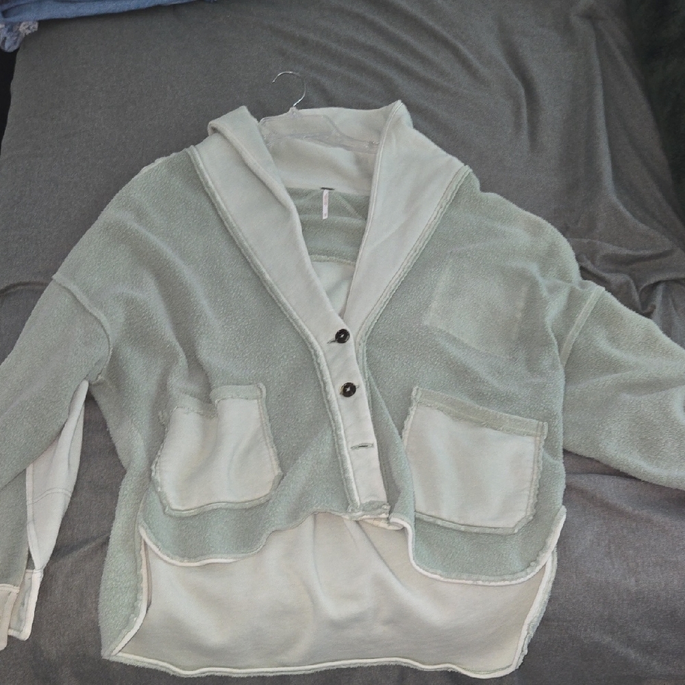 Free People Cozy Sage Green Button-Up Oversized Cardigan
